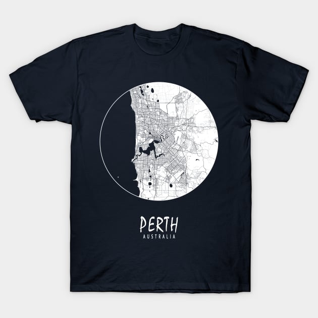 Perth, Australia City Map - Full Moon T-Shirt by deMAP Studio